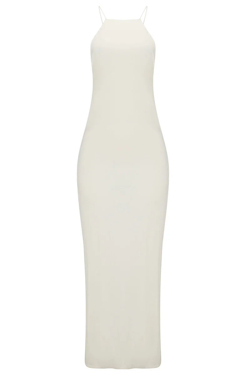 Fashion Nova Backless Strapless Rayon Blend High Neck Bombshell Maxi Dress