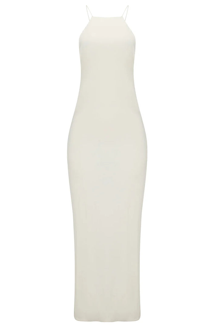 Fashion Nova Backless Strapless Rayon Blend High Neck Bombshell Maxi Dress