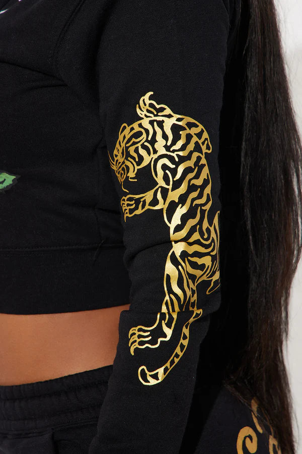 Women's Fashion Nova Ed Hardy Retro Tiger Zip Front Hoodie Print