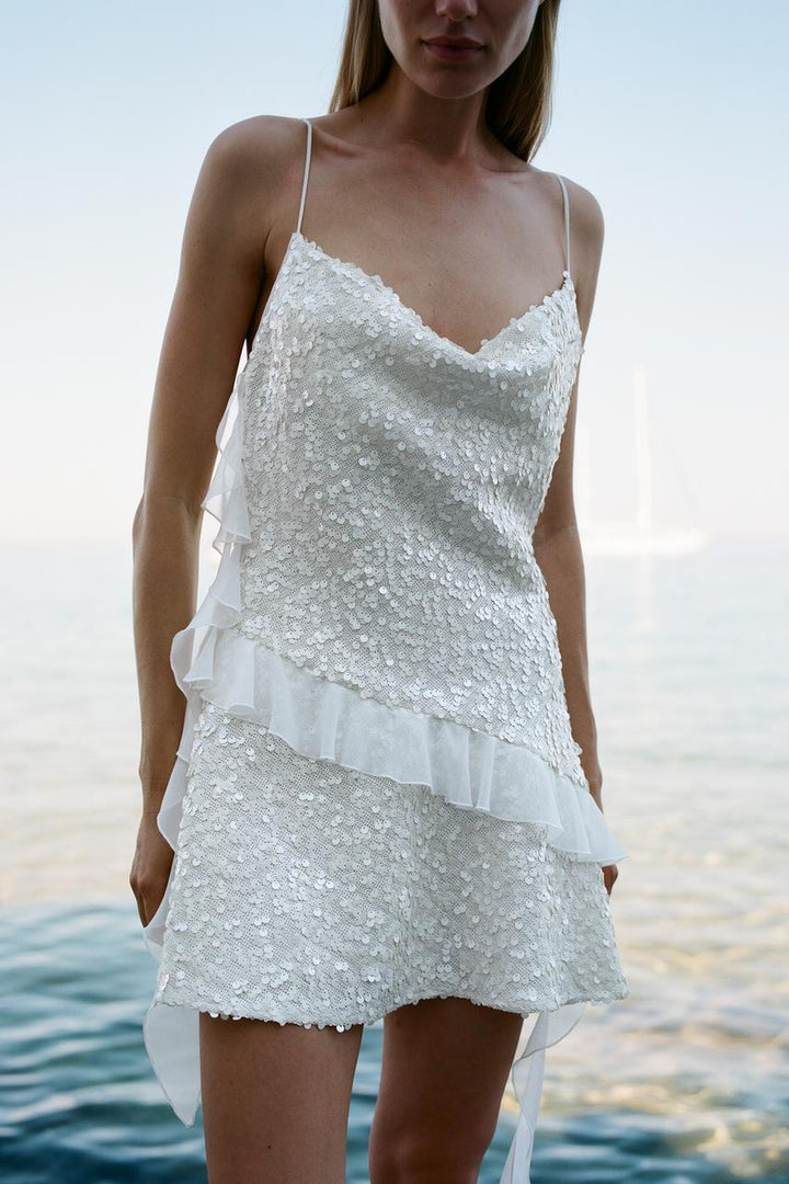 Women Zara Sequin Ruffle Mini Dress
