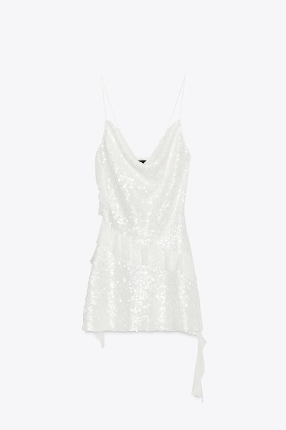 Women Zara Sequin Ruffle Mini Dress