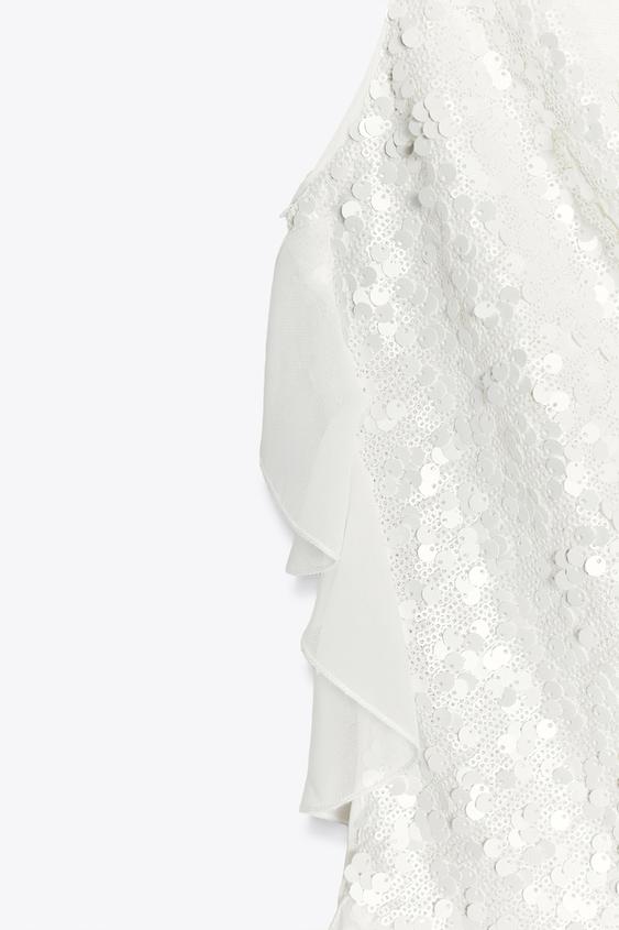 Women Zara Sequin Ruffle Mini Dress