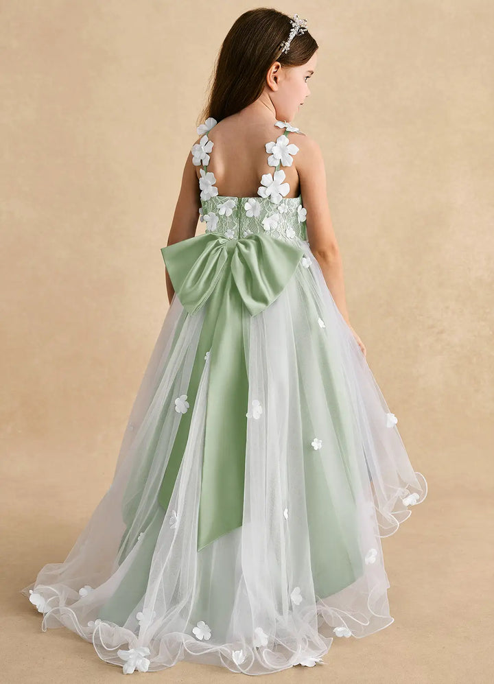 Azazie A-Line/Princess V-Neck Asymmetrical Tulle Flower Girl Dresses
