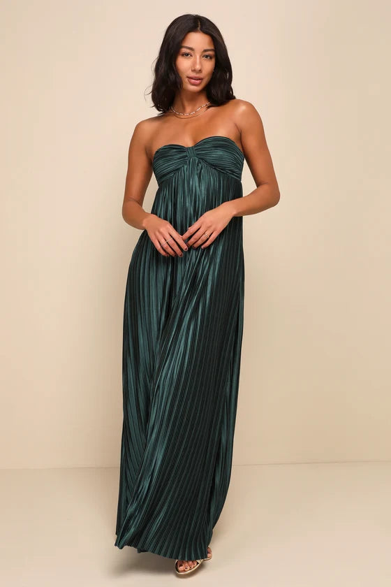 Lulus Satin Plisse Maxi Dress Womens