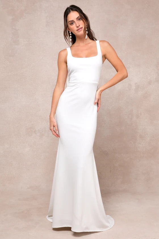 Lulus White Bow Square Neck Backless Maxi Dress Womens