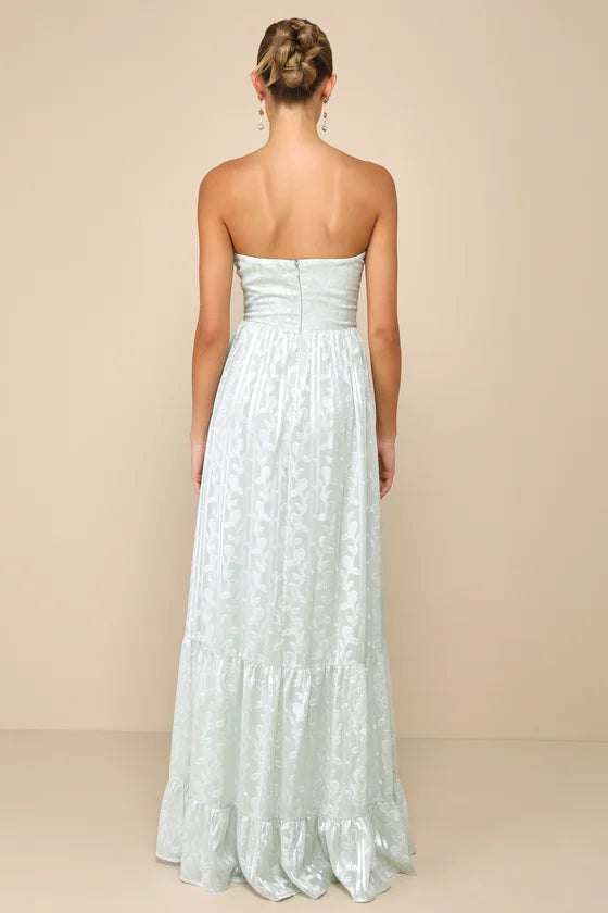 Lulus Womens Floral Jacquard Strapless Maxi Dress