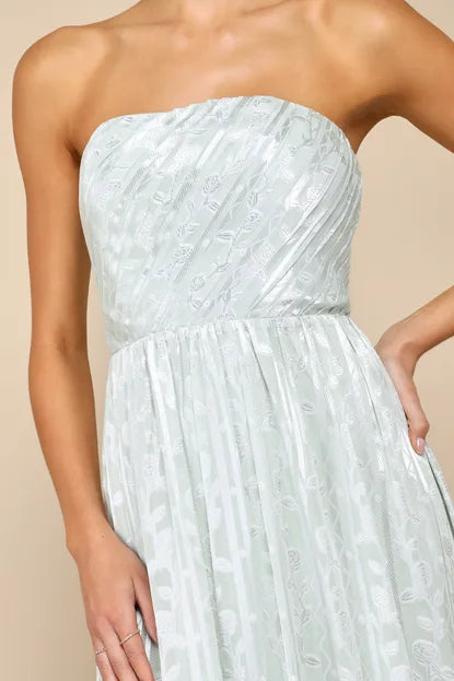 Lulus Womens Floral Jacquard Strapless Maxi Dress