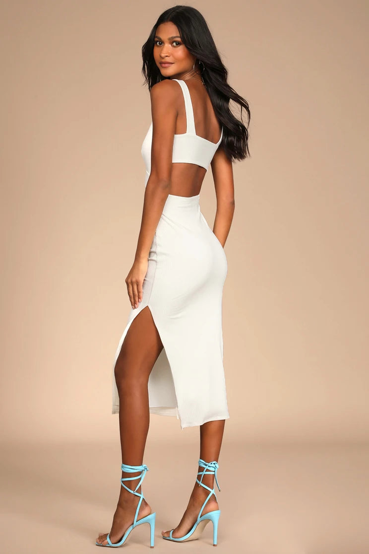 Lulus Women Divide and Contour  Ribbed Cutout Bodycon Midi Dress