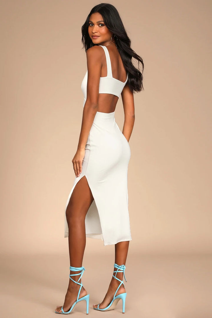 Lulus Women Divide and Contour  Ribbed Cutout Bodycon Midi Dress