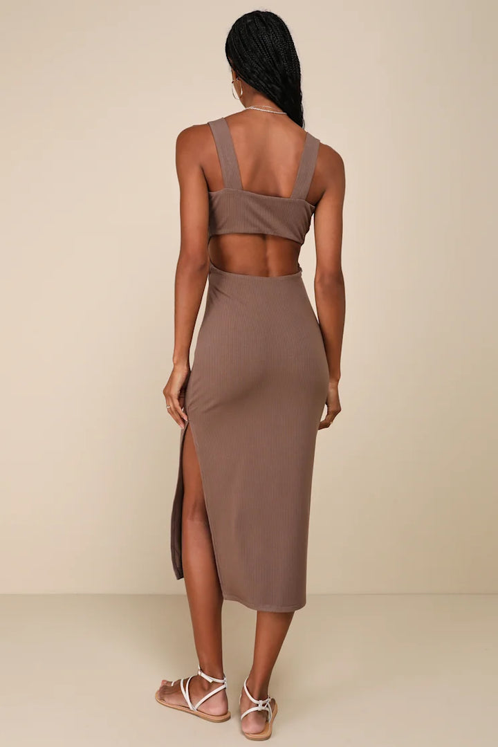 Lulus Women Divide and Contour  Ribbed Cutout Bodycon Midi Dress