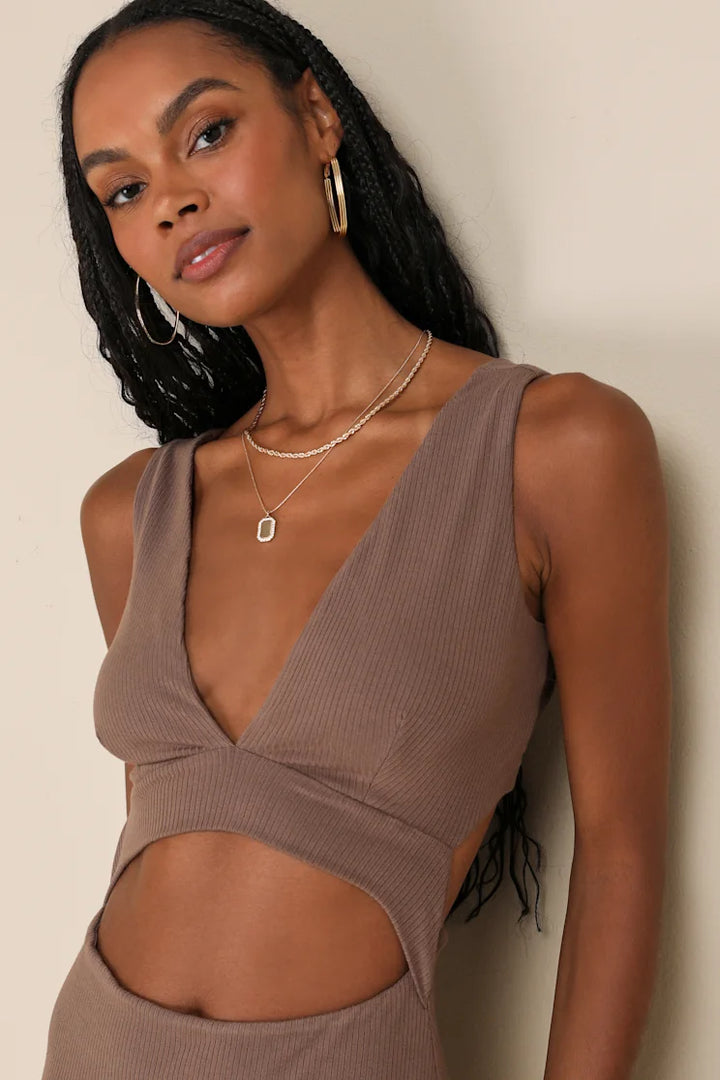 Lulus Women Divide and Contour  Ribbed Cutout Bodycon Midi Dress