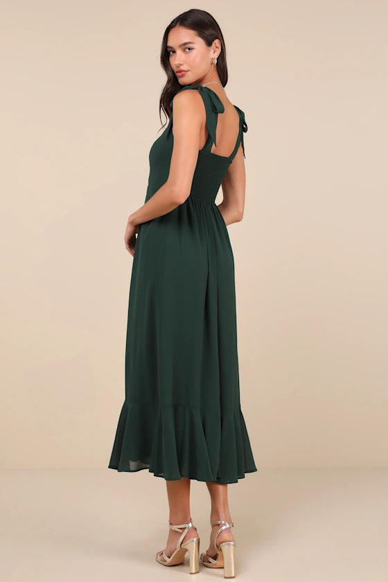 Lulus Tie-Strap Tiered Midi Dress Womens