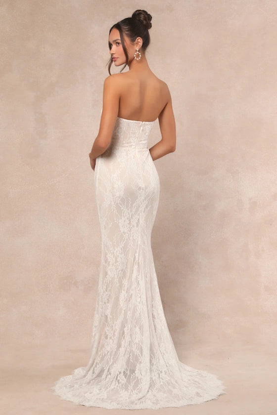Lulus White Lace Strapless Bustier Maxi Dress Womens