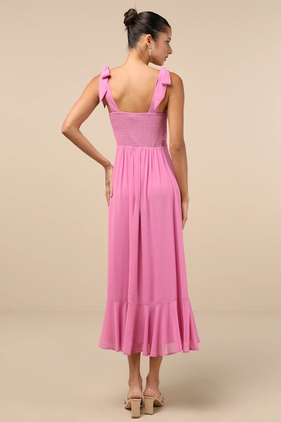 Lulus Tie-Strap Tiered Midi Dress Womens