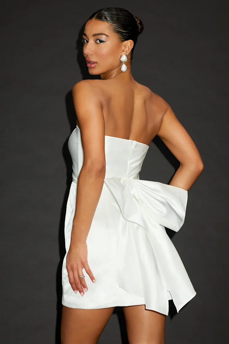 Lulus Women's White Satin Strapless Bow Mini Dress