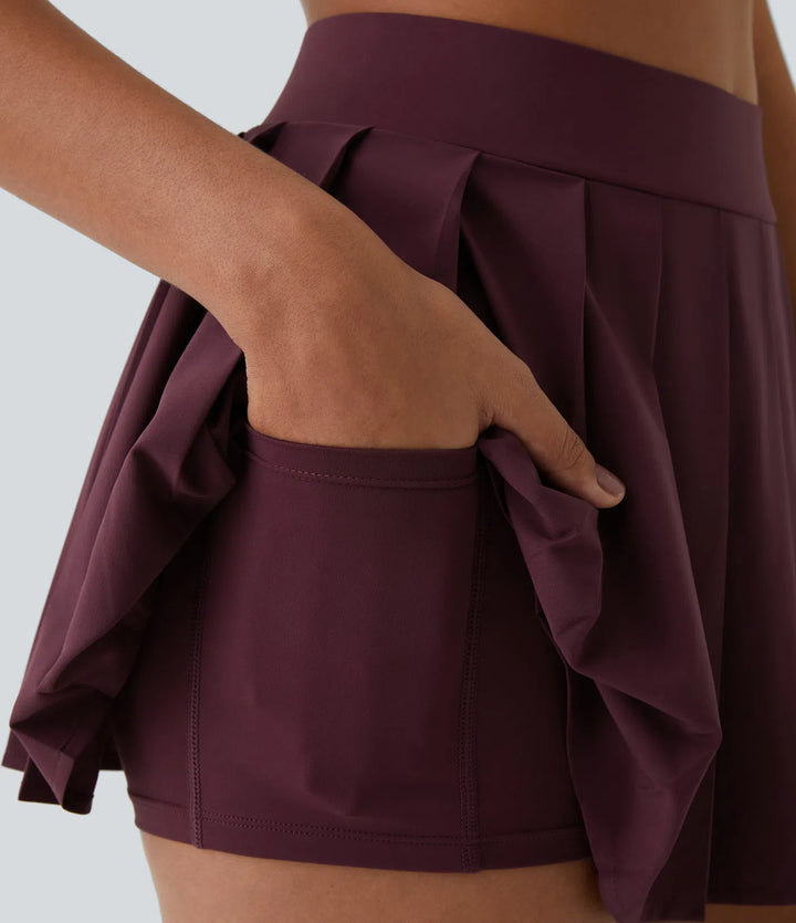 Halara Women's Breezeful™ High Waisted Pleated 2-in-1 Pocket Adjustable Buckle Micro Mini Quick Dry Casual Skirt