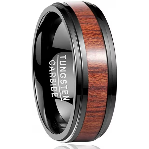 Black Plated Tungsten / Koa Wood Men's Wedding Band