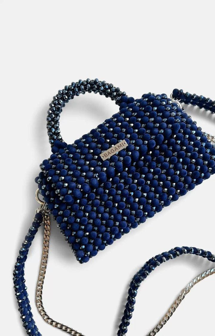 💙 Azure Velour Beaded Handbag