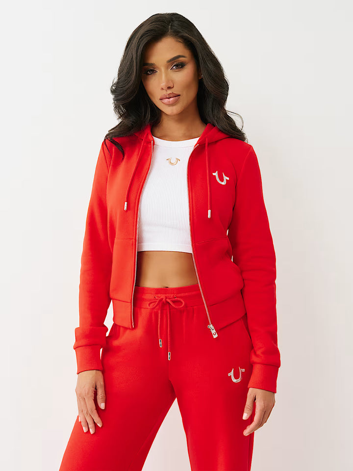 True Religion Women Lurex Embroidered World Tour Zip Hoodie