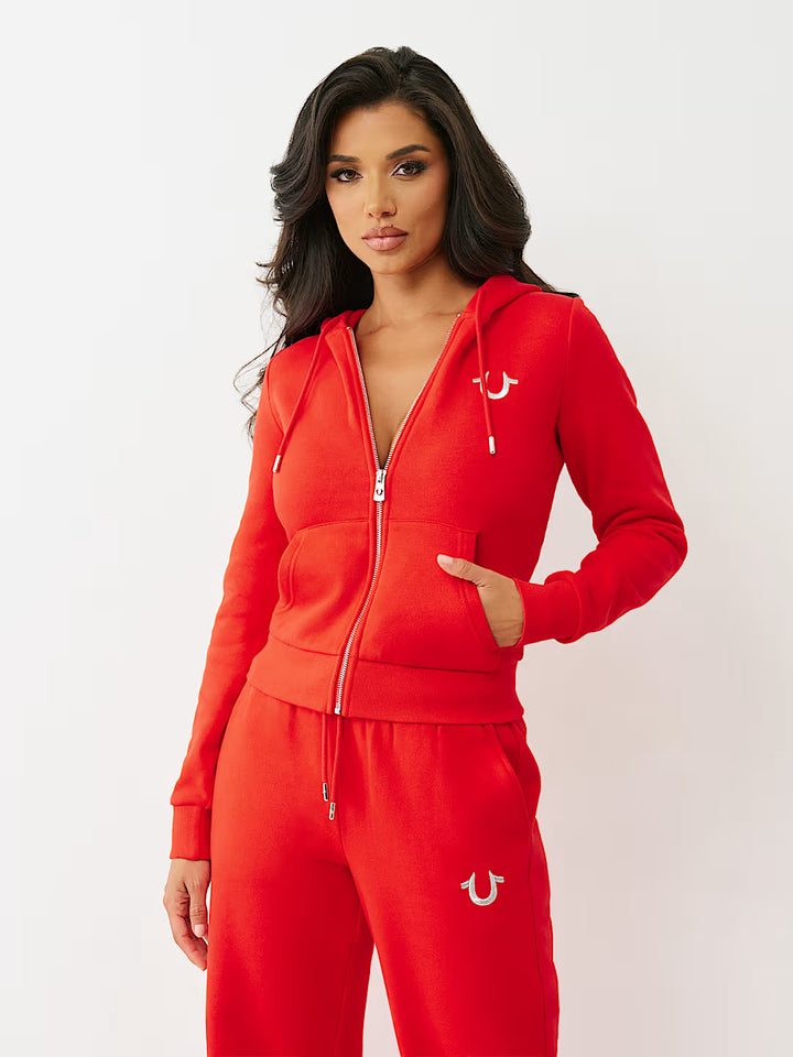 True Religion Women Lurex Embroidered World Tour Zip Hoodie