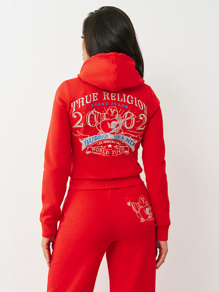 True Religion Women Lurex Embroidered World Tour Zip Hoodie