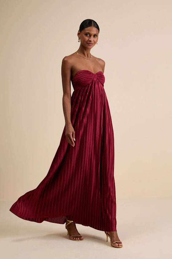 Lulus Satin Plisse Maxi Dress Womens