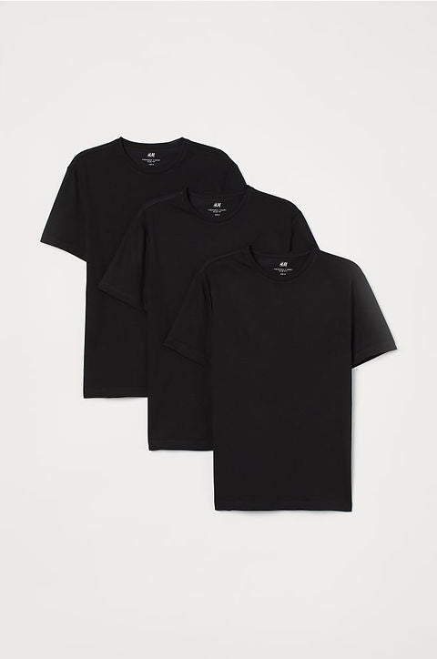 H&M Men's 3-pack Black Slim Fit T-shirts