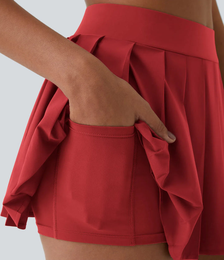 Halara Women's Breezeful™ High Waisted Pleated 2-in-1 Pocket Adjustable Buckle Micro Mini Quick Dry Casual Skirt