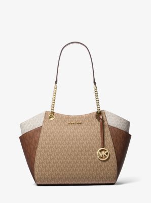 Michael Kors Women's Jet Set Large Color-Block Signature Logo Tote Bag