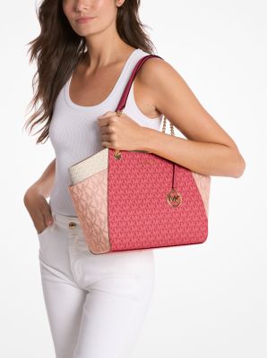 Michael Kors Women's Jet Set Large Color-Block Signature Logo Tote Bag