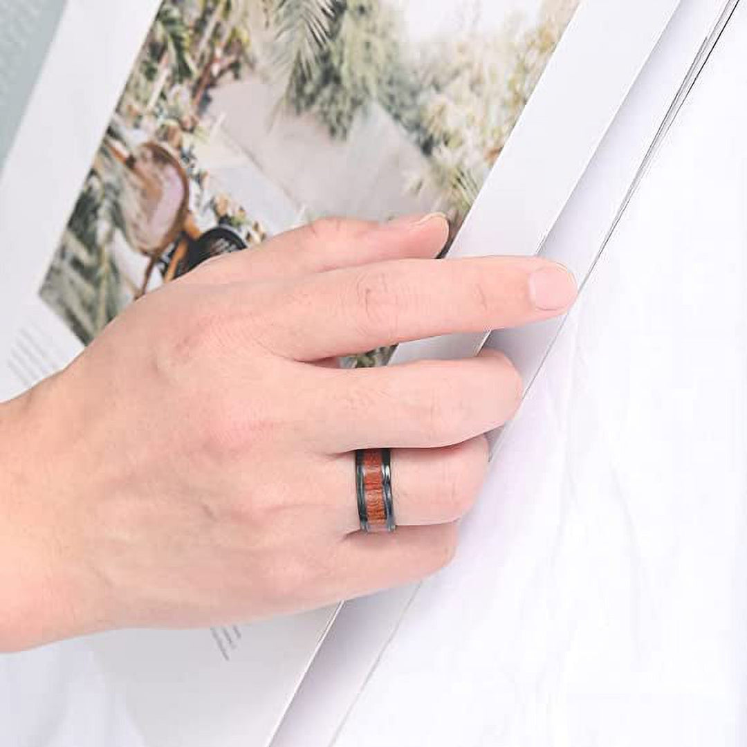 Black Plated Tungsten / Koa Wood Men's Wedding Band
