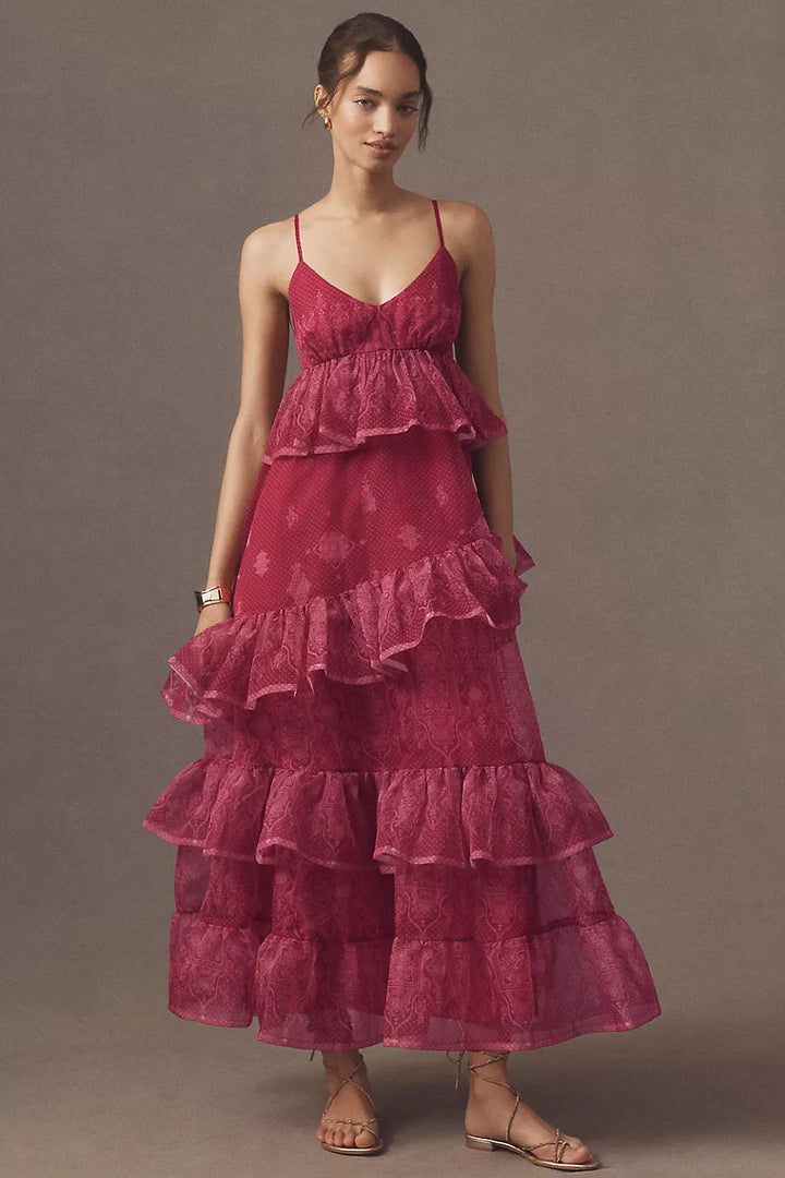 Let Me Be Sleeveless Sheer Tiered Midi Dress