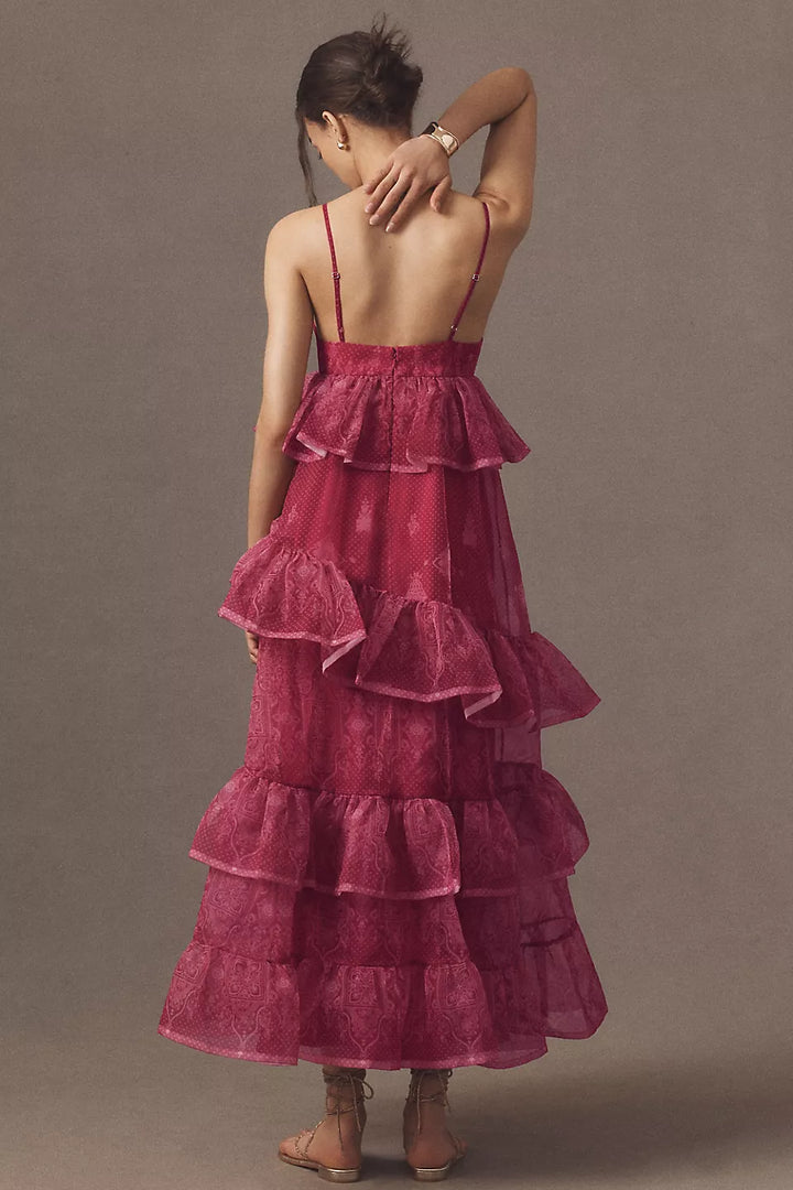 Let Me Be Sleeveless Sheer Tiered Midi Dress