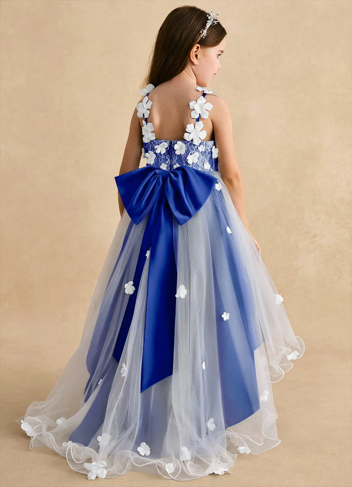 Azazie A-Line/Princess V-Neck Asymmetrical Tulle Flower Girl Dresses