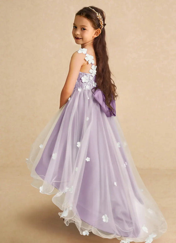 Azazie A-Line/Princess V-Neck Asymmetrical Tulle Flower Girl Dresses