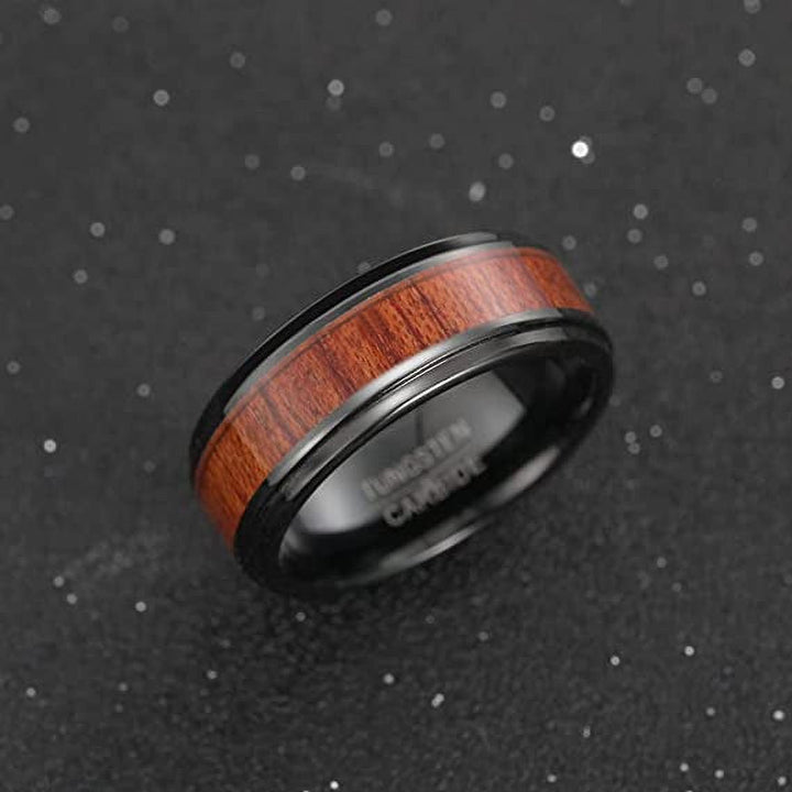 Black Plated Tungsten / Koa Wood Men's Wedding Band