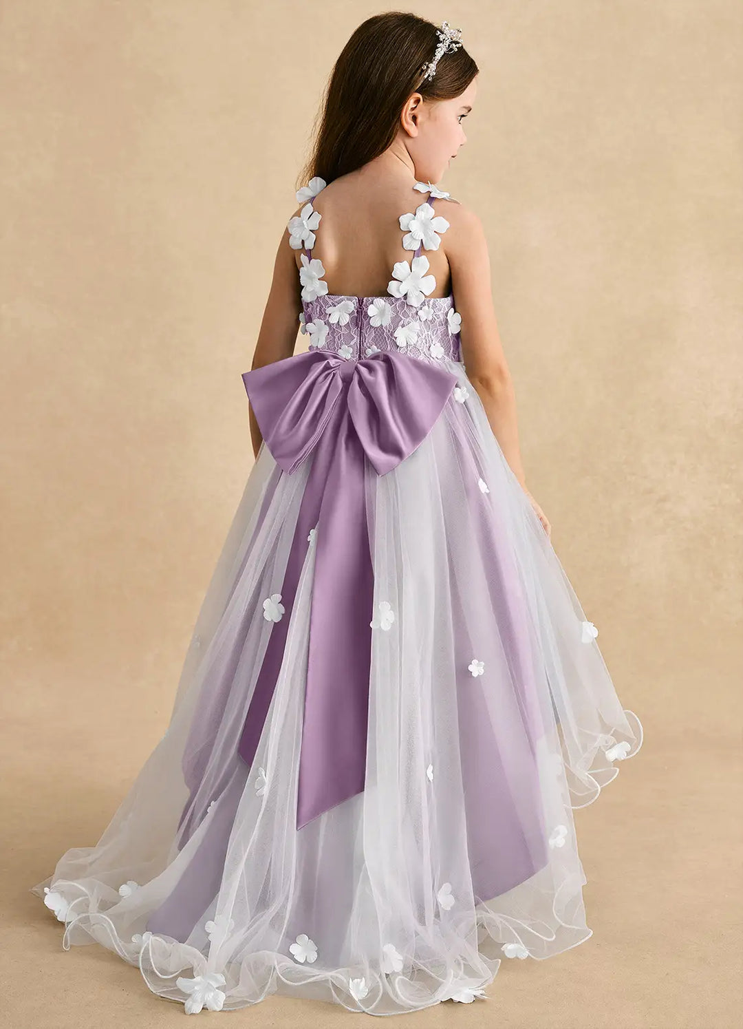 Azazie A-Line/Princess V-Neck Asymmetrical Tulle Flower Girl Dresses