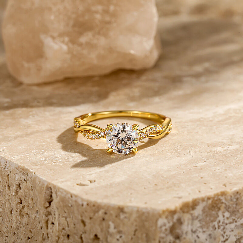 Jeulia Twist Round Cut Gold Plated Silver Ring