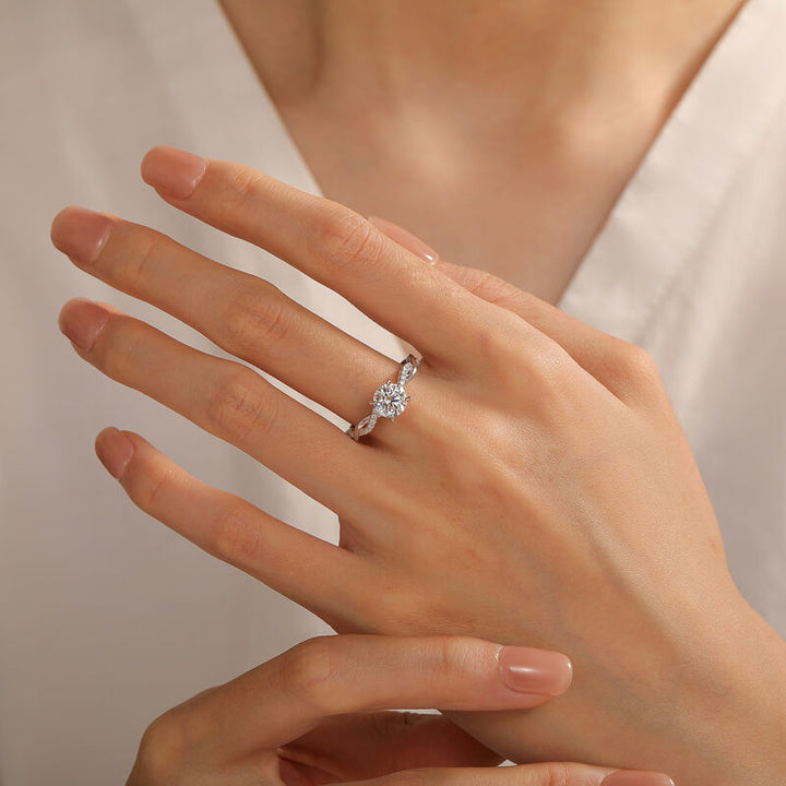 Jeulia Twist Round Cut Gold Plated Silver Ring