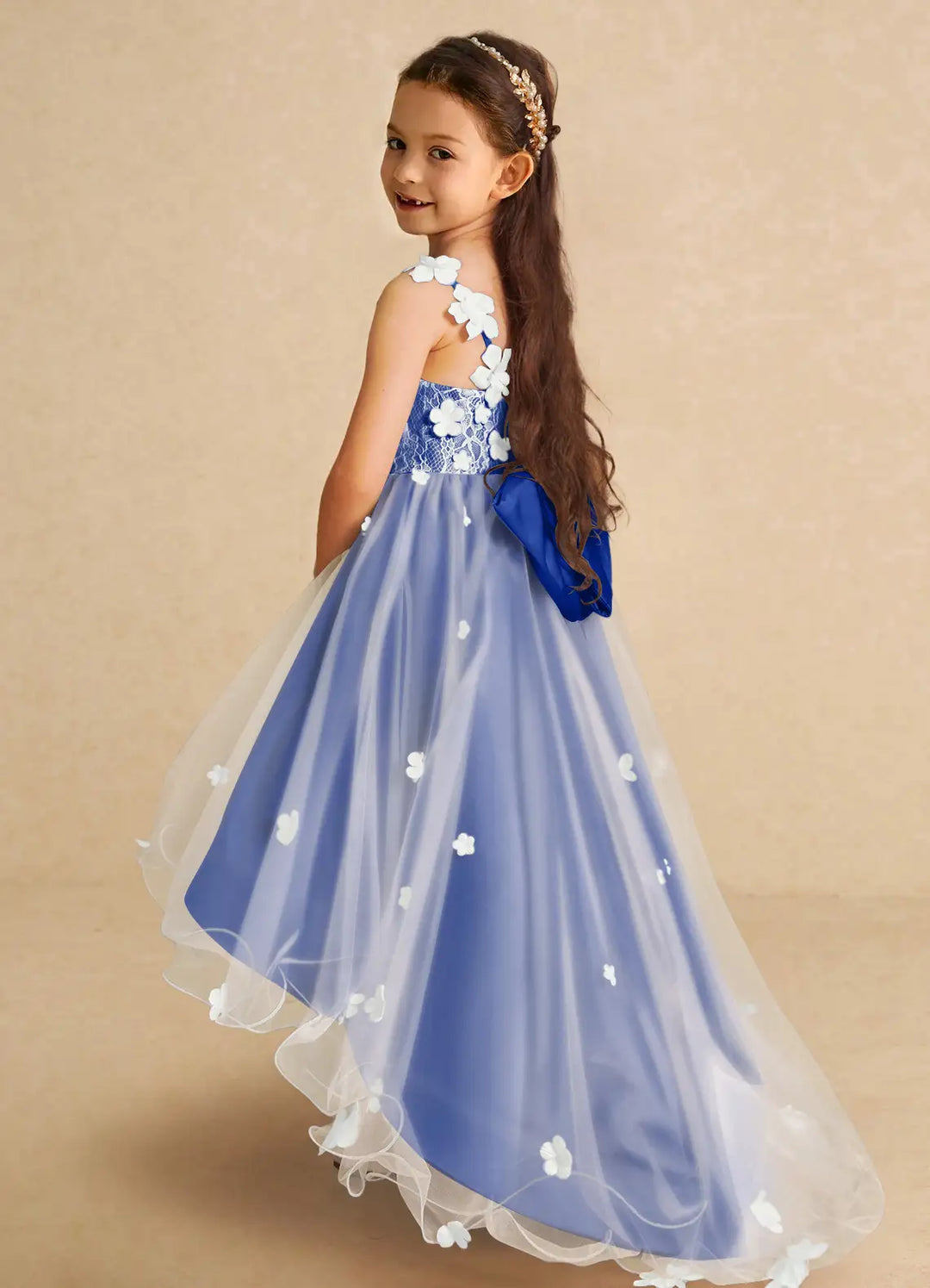 Azazie A-Line/Princess V-Neck Asymmetrical Tulle Flower Girl Dresses
