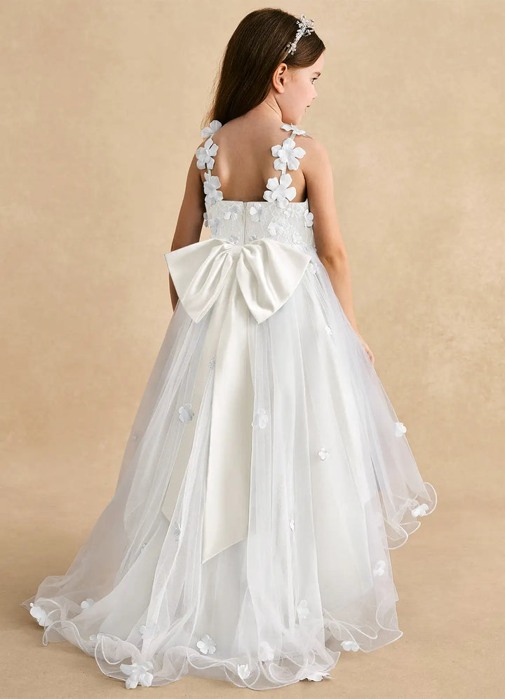 Azazie A-Line/Princess V-Neck Asymmetrical Tulle Flower Girl Dresses