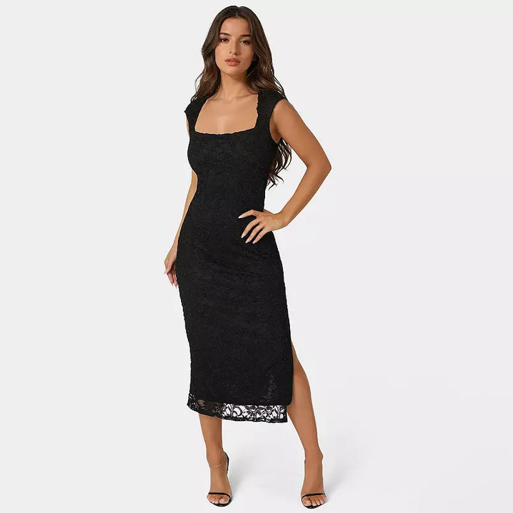 Bebe Women's Cap Sleeve Square Neck Bodycon Maxi Dress