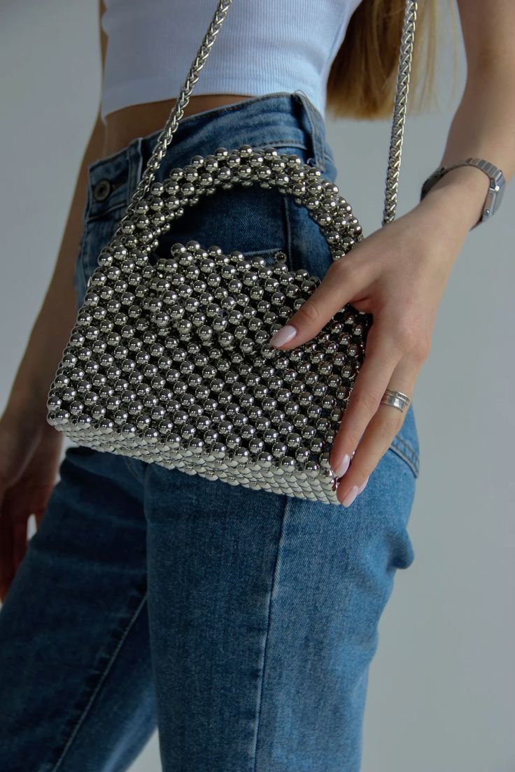 🌟 Stellaré – Silver Beaded Handbag by RUSEH