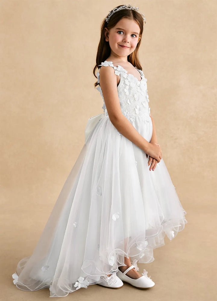 Azazie A-Line/Princess V-Neck Asymmetrical Tulle Flower Girl Dresses
