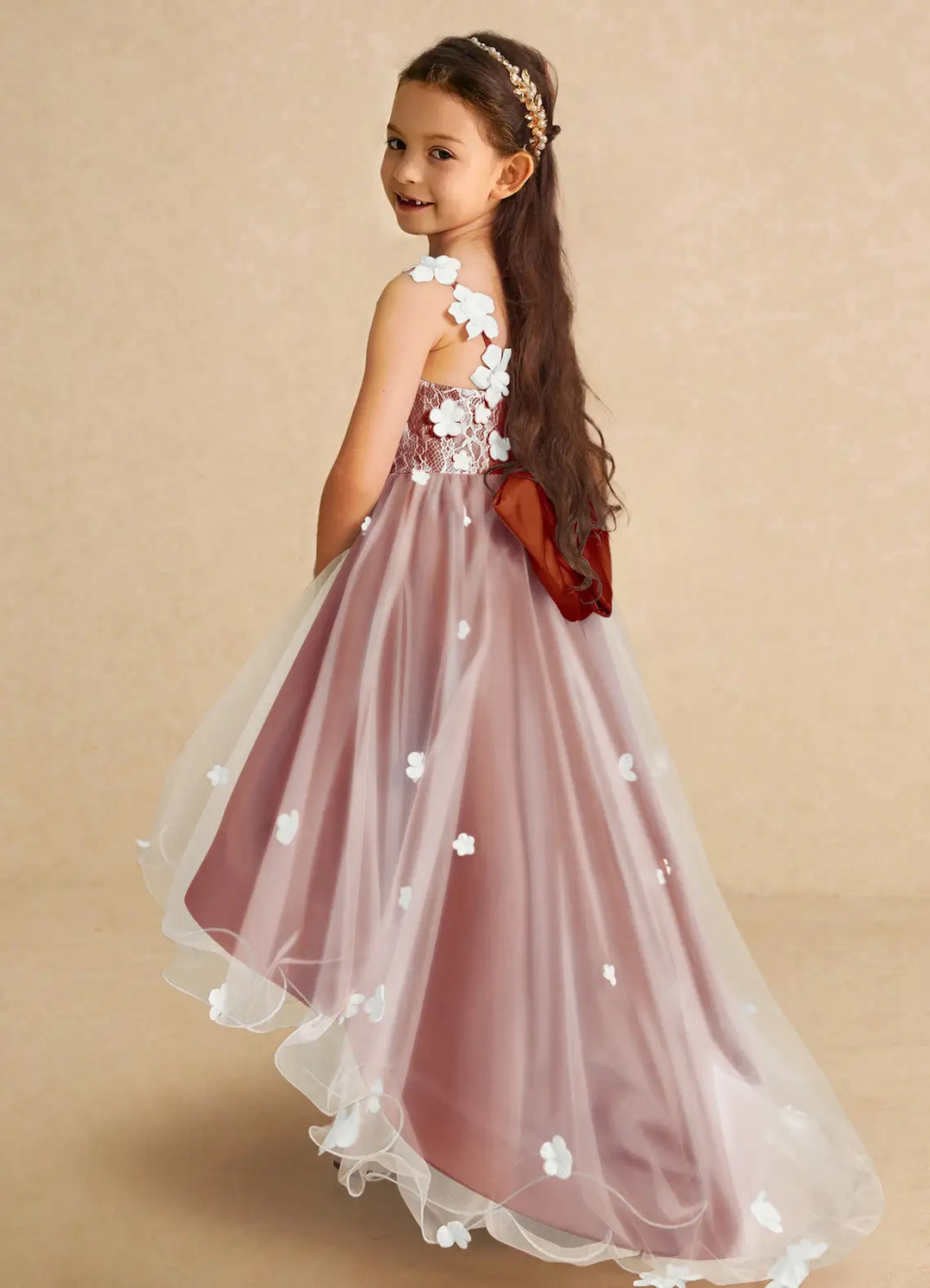 Azazie A-Line/Princess V-Neck Asymmetrical Tulle Flower Girl Dresses