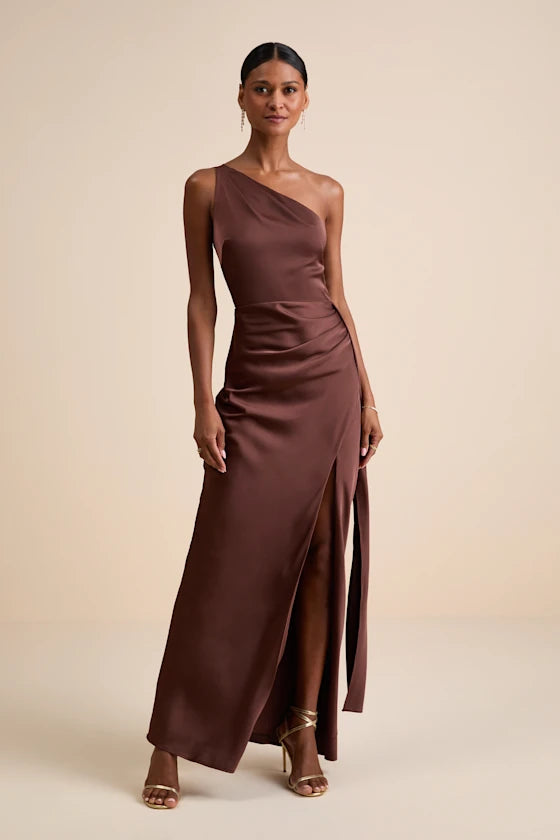 Women's Satin One-Shoulder Maxi Dress