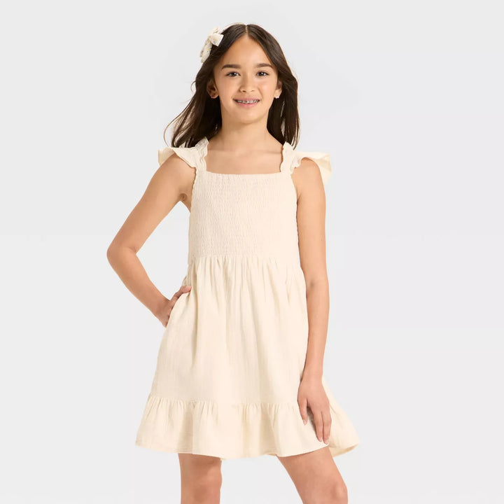 Cat & Jack Girls' Sleeveless Solid Woven Dress