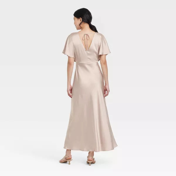 A New Day Women's Sactin Flutter Short Sleeve Maxi A-Line Dress