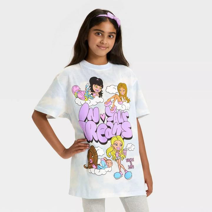 Girls' Bratz 'In Your Dreams' Oversized Short Sleeve Graphic T-Shirt
