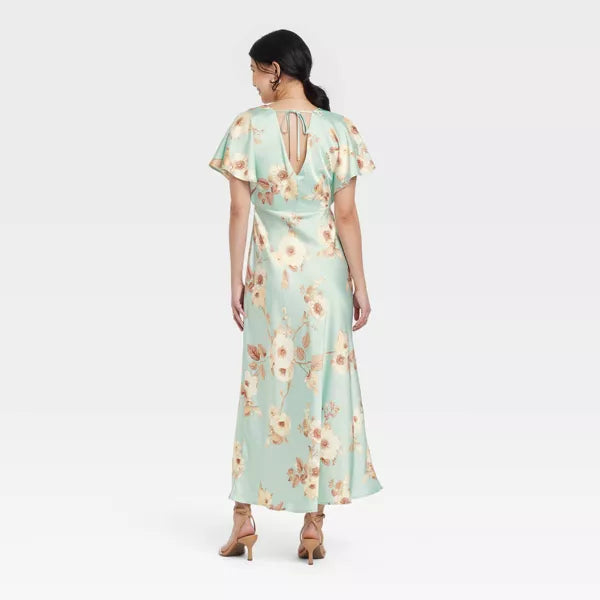 A New Day Women's Sactin Flutter Short Sleeve Maxi A-Line Dress